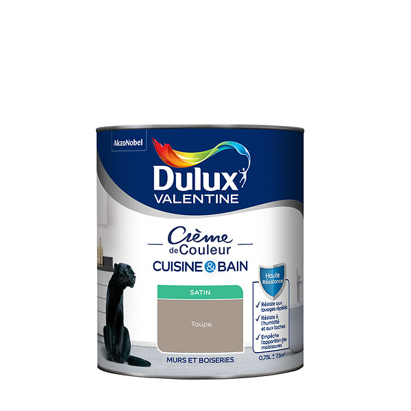 DULUX VALENTINE - Peinture Crème de Couleur Cuisine et Bain Satin Taupe 0,75 L - large