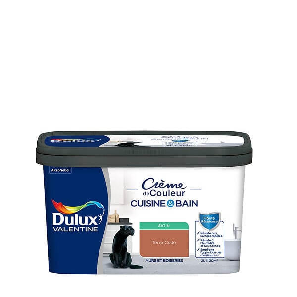 DULUX VALENTINE - Peinture Crème de Couleur Cuisine et Bain Satin Terre Cuite 2 L - large
