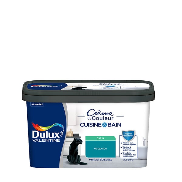 DULUX VALENTINE - Peinture Crème de Couleur Cuisine et Bain Satin Acapulco 2 L - large