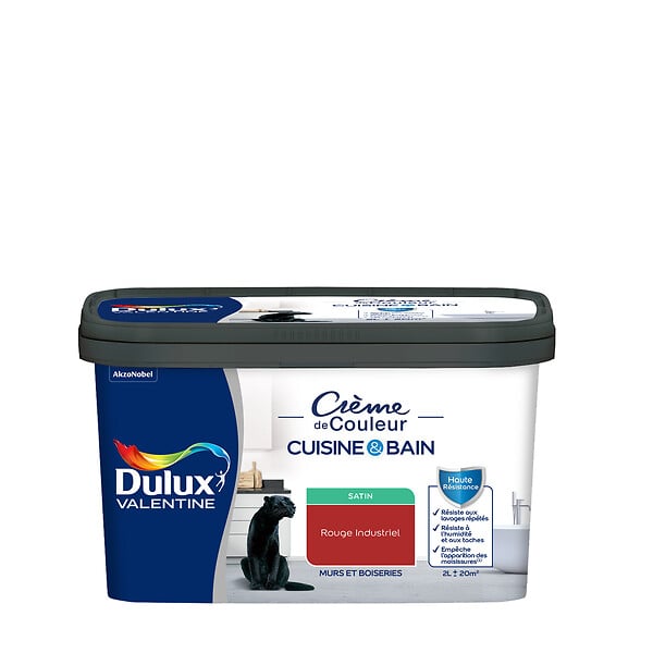DULUX VALENTINE - Peinture Cuisine et Bain Satin - Rouge Industriel - 2 L - large