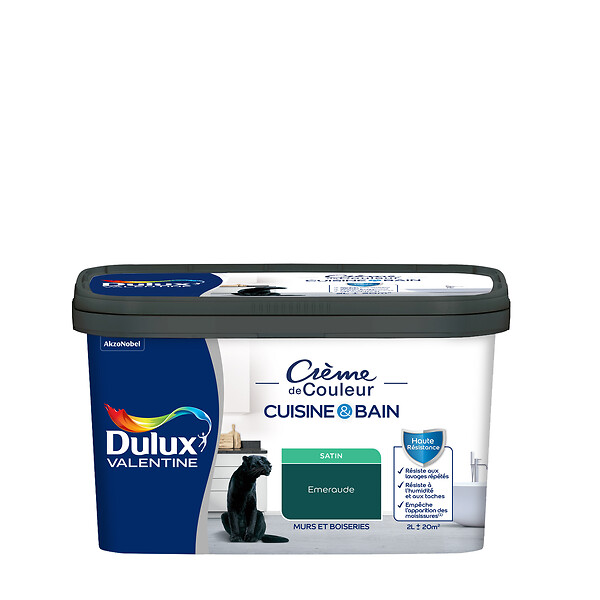 DULUX VALENTINE - Peinture murale satinée Cuisine et Bain Emeraude - 2 L - large