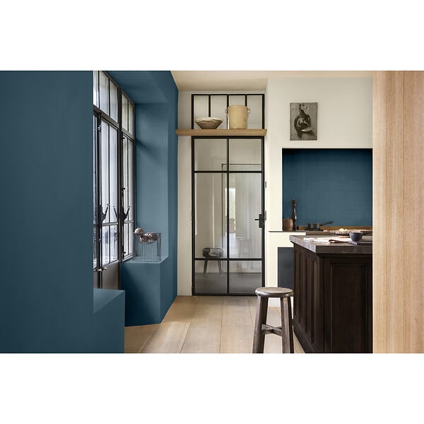 DULUX VALENTINE - Peinture Crème de Couleur Cuisine et Bain Satin Bleu Paon 0,75 L - large