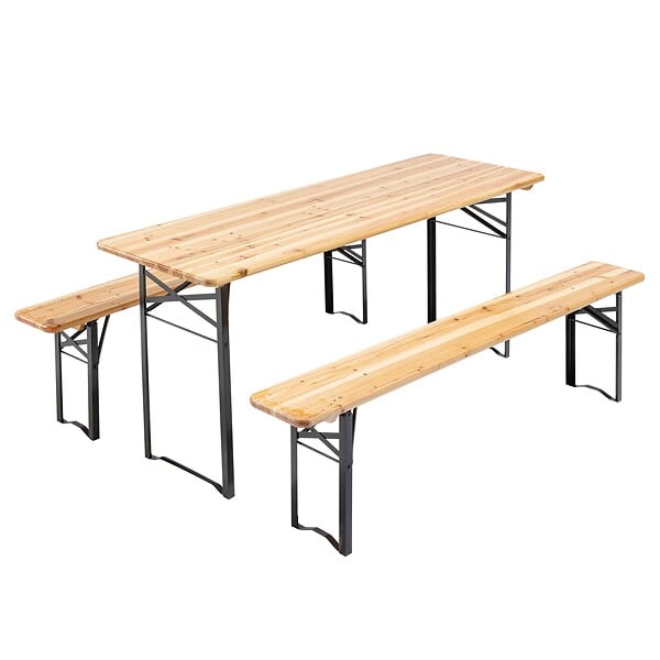 OVIALA - Lot de 5 tables et bancs brasserie pique-nique en bois 180 cm - Munich - large
