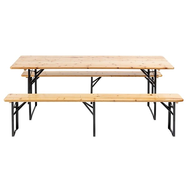 OVIALA - Ensemble brasserie table et bancs de jardin en bois 220 cm - Munich - large