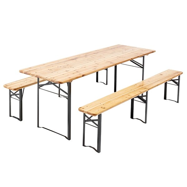 OVIALA - Table et bancs bois Brasserie 220 cm - Lot de 5 - Munich - large