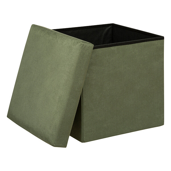 ATMOSPHERA - Pouf pliant et Coffre de rangement en tissu Vert Kaki 38 x 38 cm - large