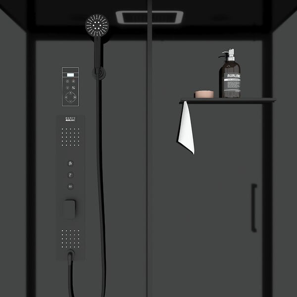AURLANE - Cabine de douche Hydromassante 140x85x218 cm - Porte coulissante - Fonds & Profilés Noir Mat - large