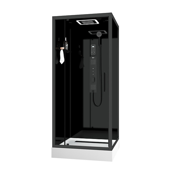 AURLANE - Cabine de douche Carrée Hydro 90x90x218 cm - Porte Pivotante - Fond & Profilés Noir Mat - large