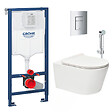 GROHE - Grohe Pack WC Bâti-support Rapid SL + WC sans bride Brevis + Abattant softclose + Douchette bidet + Plaque chrome - vignette