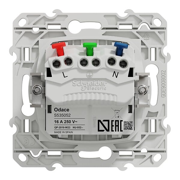 SCHNEIDER ELECTRIC - Prise de courant 2P+T affleurante Odace - Aluminium - 16 A - large