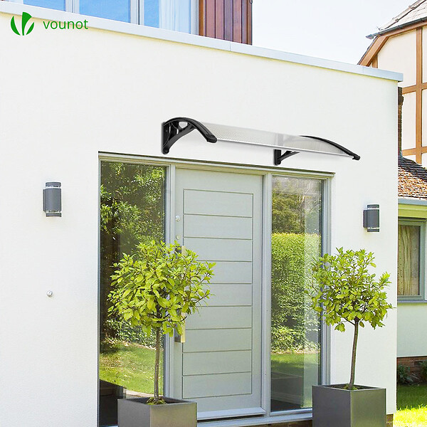 VOUNOT - Auvent de porte marquise 120x80 cm transparent en Polycarbonate anti UV Noir - large