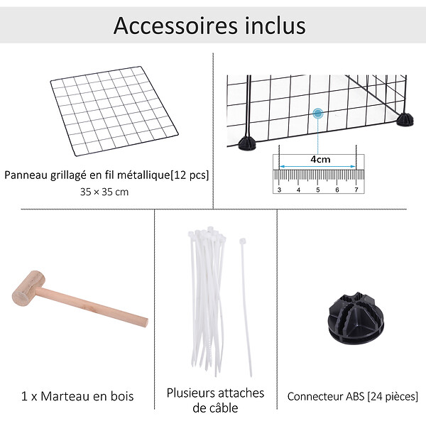 PAWHUT - Cage parc enclos pour animaux domestiques L 106 x l 73 x H 36 cm bords arrondis fil métallique noir 55 - large