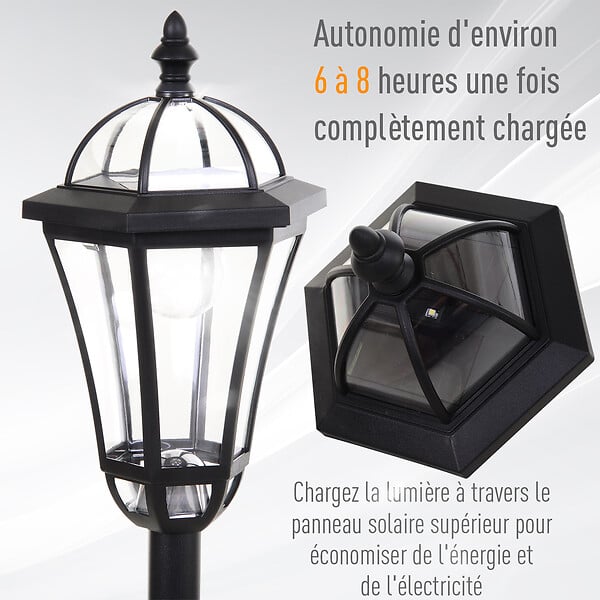 OUTSUNNY - Lot de 2 luminaires extérieurs solaires lampadaires lanternes classiques LED 15 Lm Ø 18,5 x 129H cm noir - large