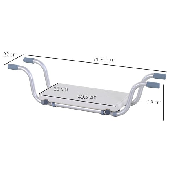 HOMCOM - Siège de baignoire - siège de bain suspendu réglable - tabouret de salle de bain - dim. 71-81L x 22l x 18H cm - alu. HDPE blanc - large
