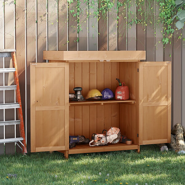 OUTSUNNY - Armoire de jardin sur pied double porte étagère et toit bitumé relevable dim. 74L x 43l x 88H cm bois sapin - large