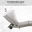 OUTSUNNY - Bain de soleil transat grand confort - dossier inclinable 5 positions roulettes - matelas déhoussable inclus - résine tressée grise - vignette