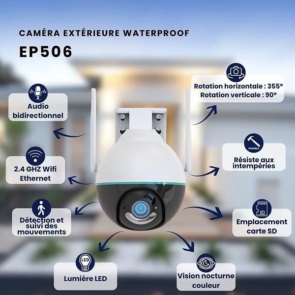 DAEWOO - Daewoo - Caméra de surveillance extérieure rotative EP506 - Wifi - Alimentation électrique ou PoE - large