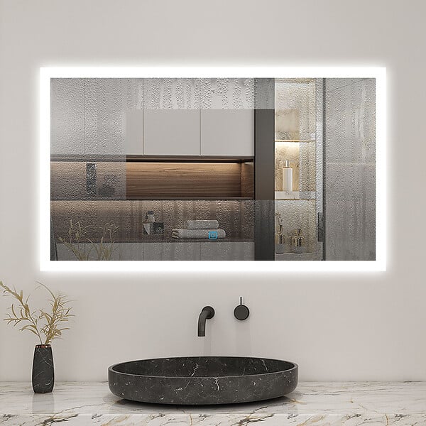 AICA SANITAIRE - Miroir de salle de bain LED 80x60cm, 3 couleurs tactile + anti-buée + dimmable + fonction mémoire - large