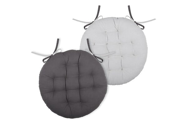 LOVELY - Galette de chaise ronde coton Duo - Gris/Perle - Diam.38cm - large