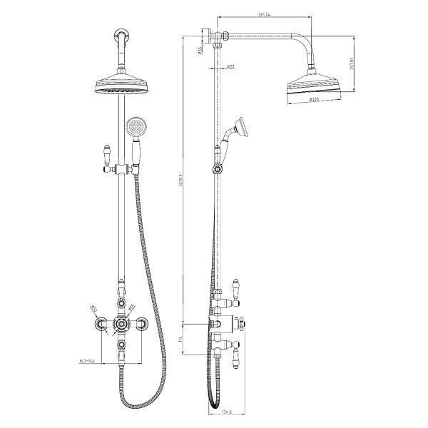 ROGIER & MOTHES - Ensemble de douche thermostatique rétro HELEN 2 sorties - large