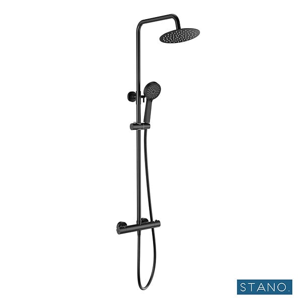 STANO - Pack Receveur de douche 90 x 150 cm extra plat gris basalte + Colonne de douche thermostatique - large
