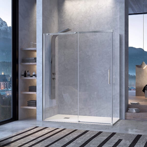 KASSANDRA - Paroi de douche fixe + Porte coulissante LUNA 120 cm Sans paroi latérale - large