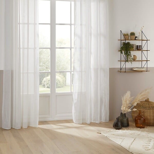 ATMOSPHERA - Voilage à œillets Blanc avec de larges rayures Beige Lin 140 x 240 cm - large