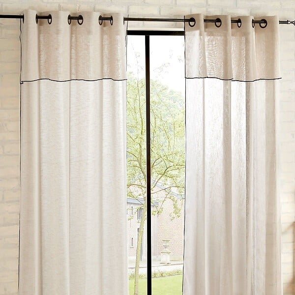 ATMOSPHERA - Voilage à œillets Beige Lin avec volant et liseré Noir 140 x 240 cm - large