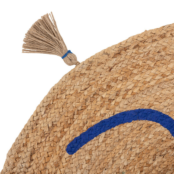 ATMOSPHERA - Tapis décoratif en Jute imprimée Bleu avec pompons D 78 cm - large