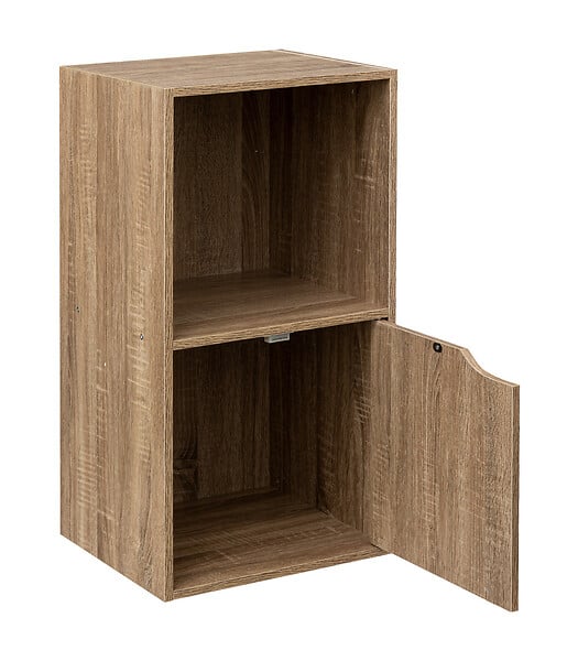 5 FIVE SIMPLY SMART - Meuble Etagère 2 Cases de rangement 1 Porte effet bois naturel H 67.6 cm - large