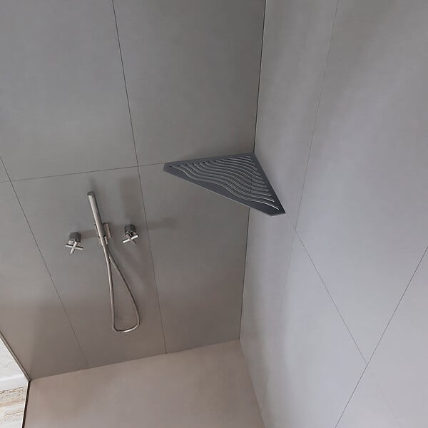 U-TILE - Tablette d'angle douche  Gris ardoise Aqua - 5 côtés - large