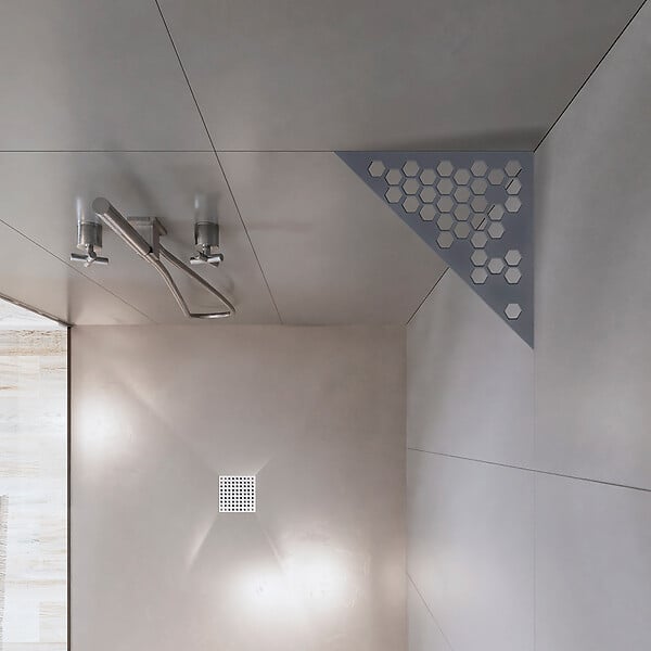 U-TILE - Tablette d'angle douche  Gris ardoise Nid d'abeilles - triangle - large