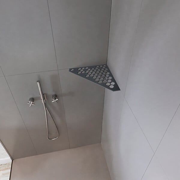U-TILE - Tablette d'angle douche  Gris ardoise Nid d'abeilles - 5 côtés - large