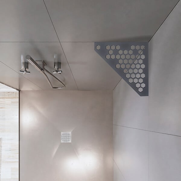 U-TILE - Tablette d'angle douche  Gris ardoise Nid d'abeilles - 5 côtés - large