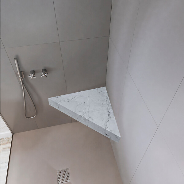 U-TILE - Banc d'angle pour douche en résine finition marbre 53 x 53 x 8 cm - coloris blanc - large