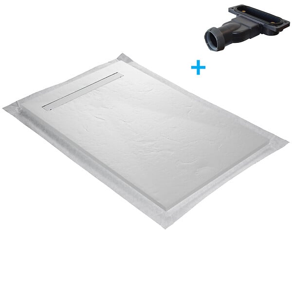 U-TILE - Receveur de douche blanc 120 x 80 cm ultra léger en résine aspect ardoise - grille caniveau - large