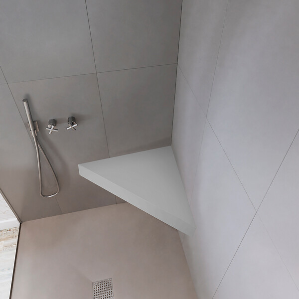 U-TILE - Banc d'angle pour douche en solid surface lisse 53 x 53 x 8 cm - coloris blanc - large