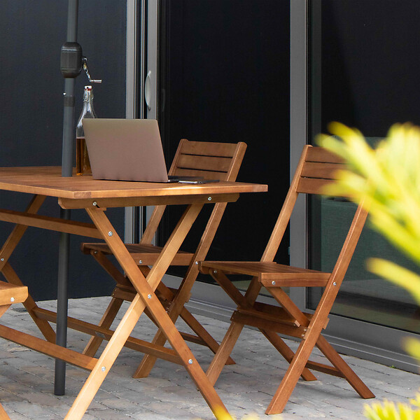 OVIALA - Table de terrasse et 4 chaises pliantes en bois - Sete - large