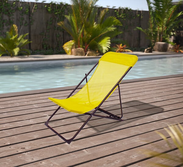 Transat de jardin pliant Malou en métal coloris jaune dossier réglable - large