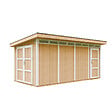 TIMBELA - Abri de Jardin Qualité Premium 8.52+2.95 m² - Kit tout compris avec sol, tuiles bitumineuses, set de peinture-Construction de Panneaux LP Smartside- Cabane de Jardin Timbela M905C HARVEST HONEY - vignette