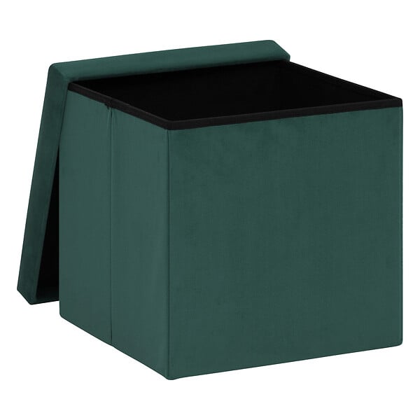 ATMOSPHERA - 2 en 1 Pouf pliant et coffre de rangement Velours Vert cèdre 38 x 38 cm - large