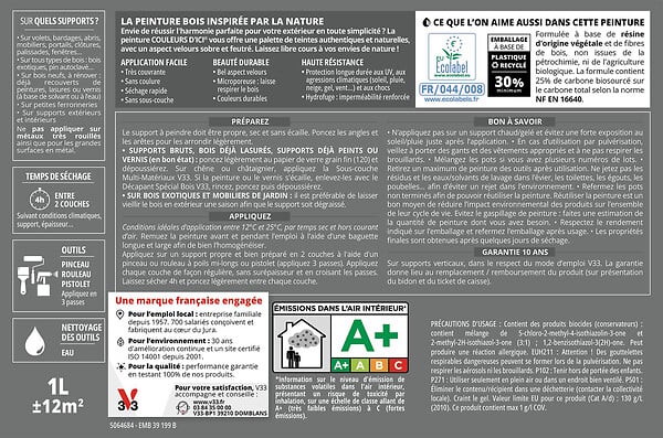 V33 PEINTURE - Peinture bois extérieur - Couleurs d'ICI Anthracite - 125ml - large