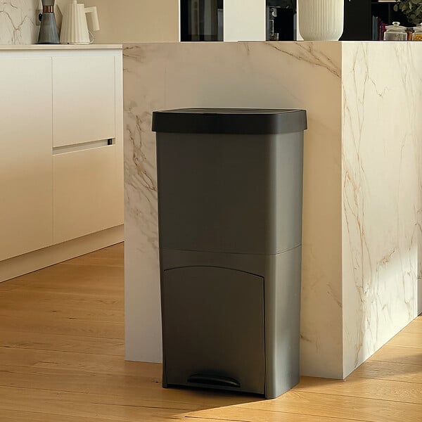 KITCHEN MOVE - Poubelle pédale tri sélectif PICEA gris 70L - large