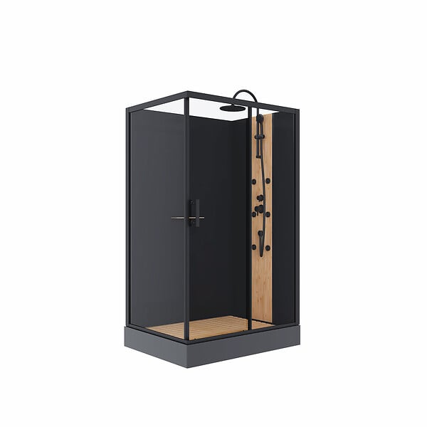 KINDFORD - Cabine de douche Lanka en aluminium - Noir mat - 120x90cm - large
