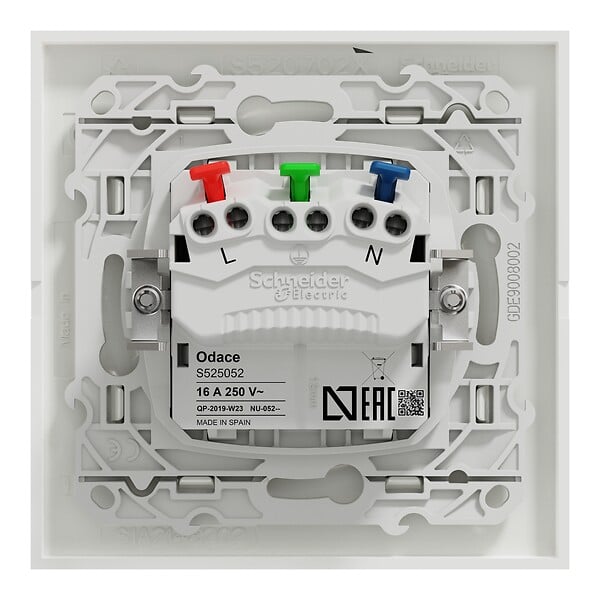 SCHNEIDER ELECTRIC - Prise 2P+T affleurante Odace - Blanc - Plaque et griffes - large