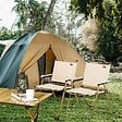 OUTSUNNY - Lot de 2 chaises de plage camping pliantes - poignée - structure acier aspect bois oxford beige - vignette