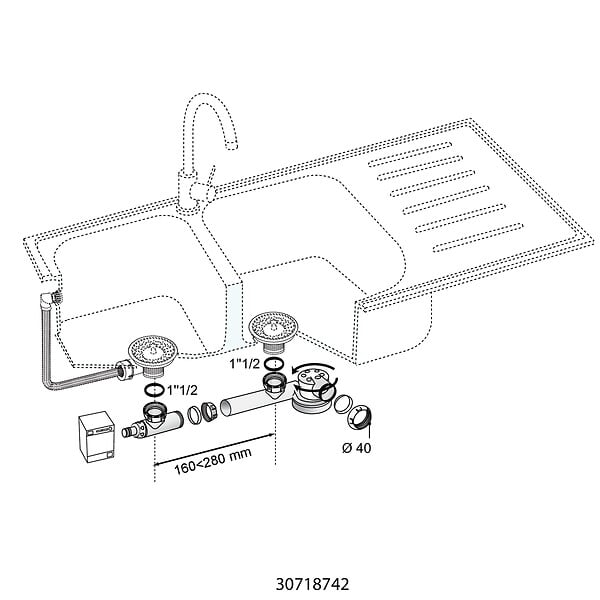 WIRQUIN - Tubulure avec siphon extra-plat ESPACE pour évier 2bac - large