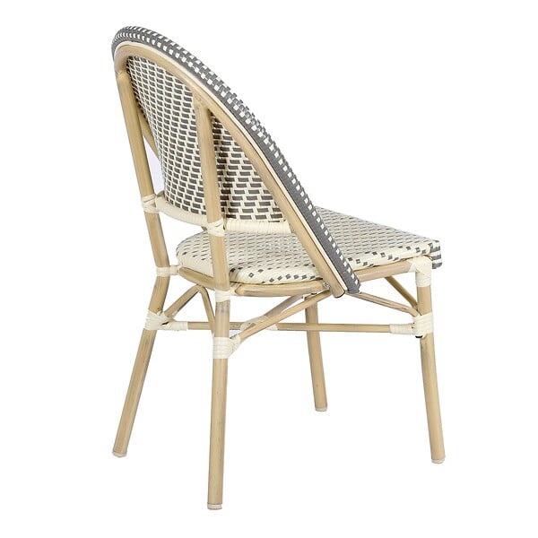 OVIALA - Chaise de terrasse bistrot parisien en aluminium et rotin gris - Marais - large