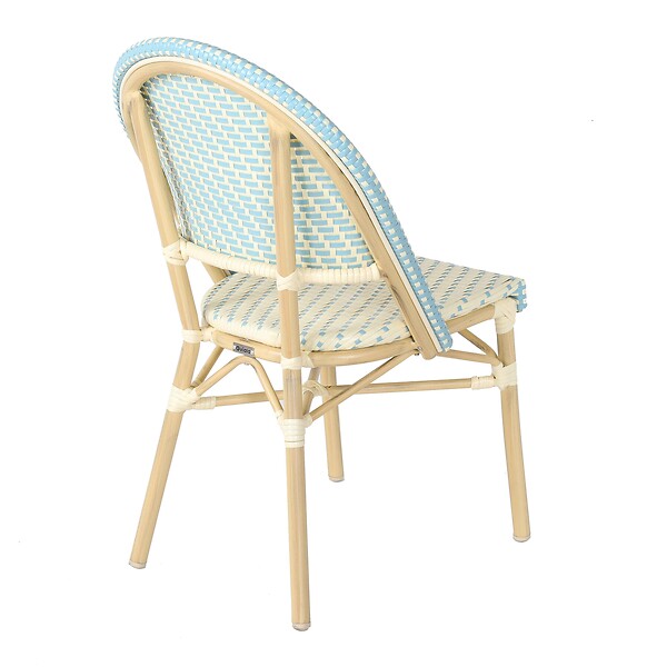 OVIALA - Chaise de terrasse bistrot parisien en aluminium et rotin bleu - Marais - large