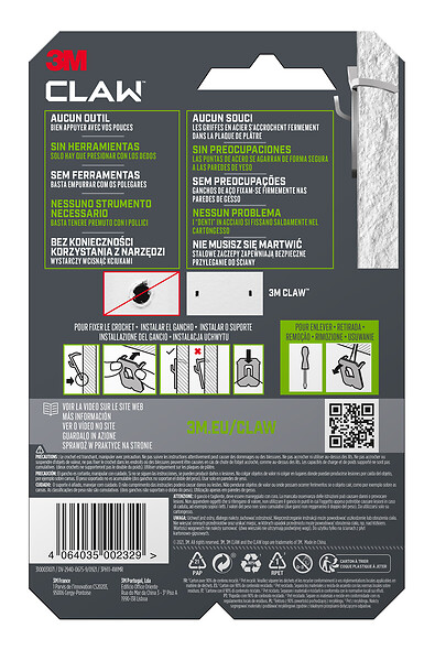 3M - Crochets pour tableaux spécial plaque de plâtre x4-11 kg - large